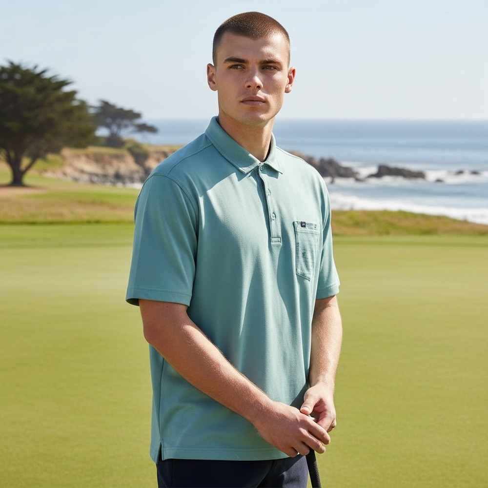Travis Mathew Mens XL Light Teal Pima Cotton Blend Pocket Golf Polo Shirt 1MW441